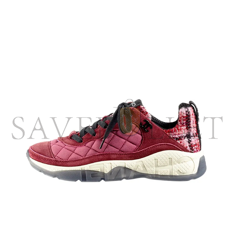 CHANEL SNEAKERS FABRIC, TWEED & SUEDE CALFSKIN LIGHT BURGUNDY, PINK & BLACK G39234 Y55990 K47